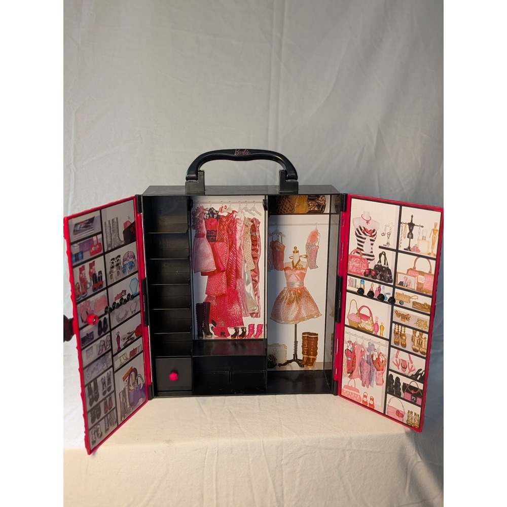 Barbie Fashionista Ultimate Closet Case Pink Black Portable Doll Trunk Storage